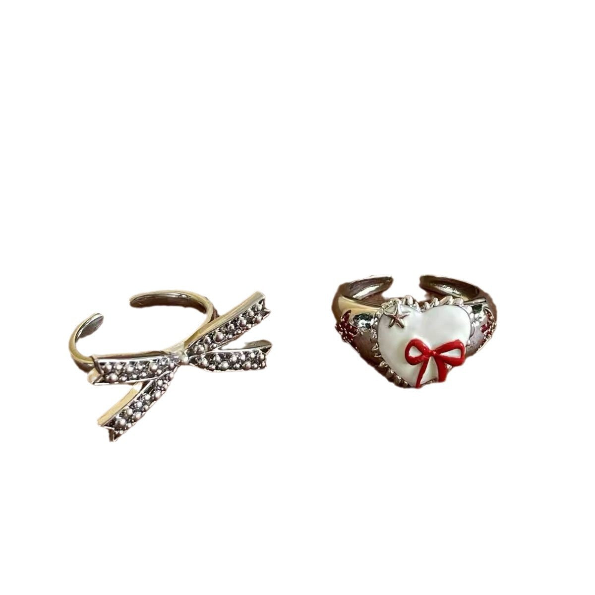 Wholesale Retro red French bow heart open ring